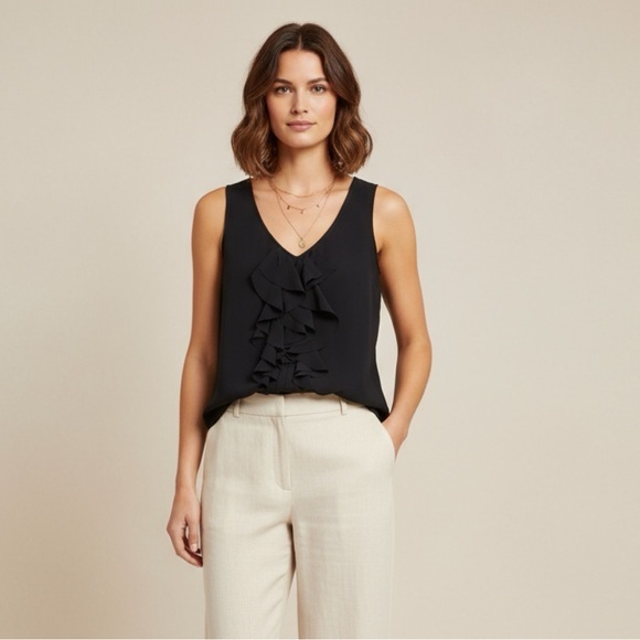 Tory Burch Tops - Tory Burch Black Ruffle V-Neck Sleeveless Tunic